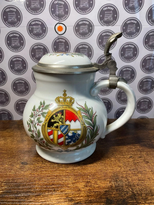 Royal Tettau Beer Stien & Lid, Original-Modell Alt-Tettau, Pewter Mount, Germany