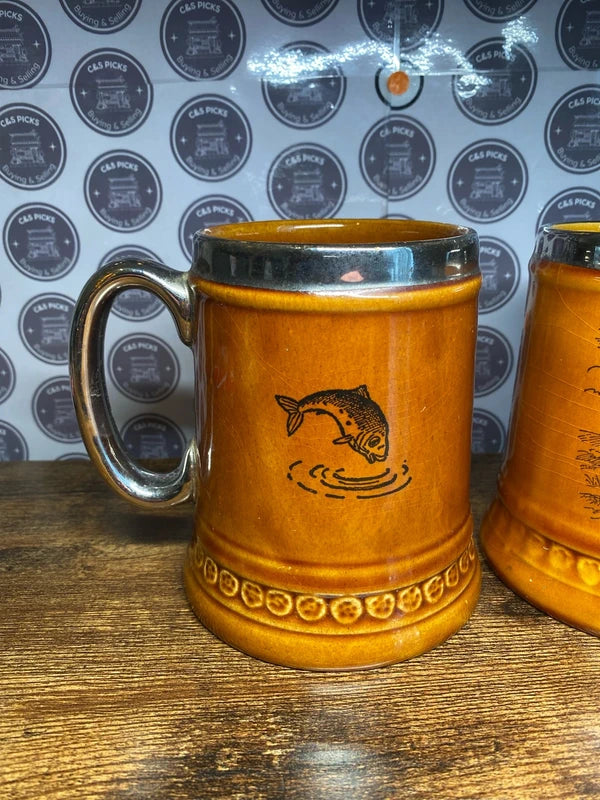 Vintage pair bundle Lord Nelson pottery tankard mug fishing hunting