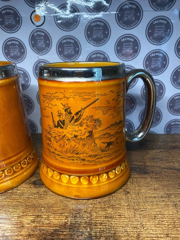Vintage pair bundle Lord Nelson pottery tankard mug fishing hunting
