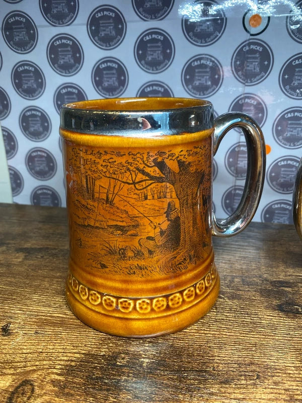 Vintage pair bundle Lord Nelson pottery tankard mug fishing hunting