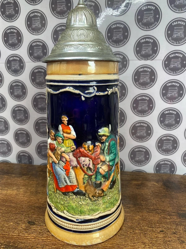 Vintage German Beer Stein Hand Painted Pewter Lid collectible antique