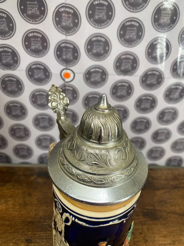 Vintage German Beer Stein Hand Painted Pewter Lid collectible antique