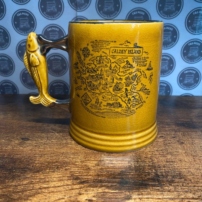 Vintage Caldey Tankard Mug Collectible Home Bar Decor Fish Handle Caldey Island