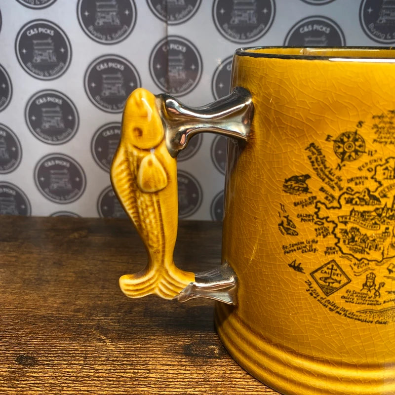 Vintage Caldey Tankard Mug Collectible Home Bar Decor Fish Handle Caldey Island