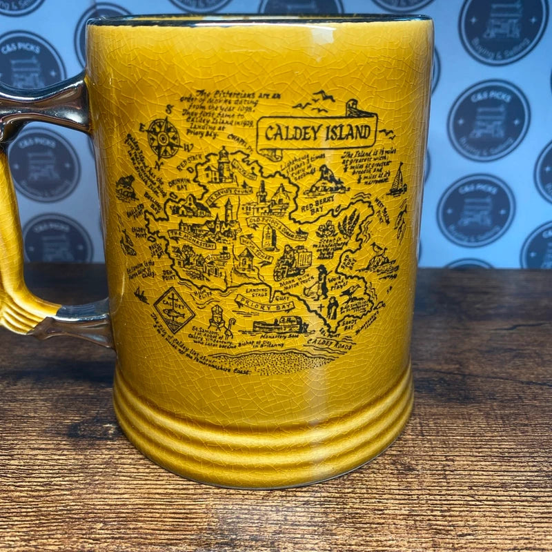 Vintage Caldey Tankard Mug Collectible Home Bar Decor Fish Handle Caldey Island