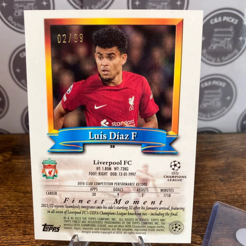 Luis Diaz /99 Blue - 2022-23 Topps Finest Flashbacks - Liverpool FC / Bayern