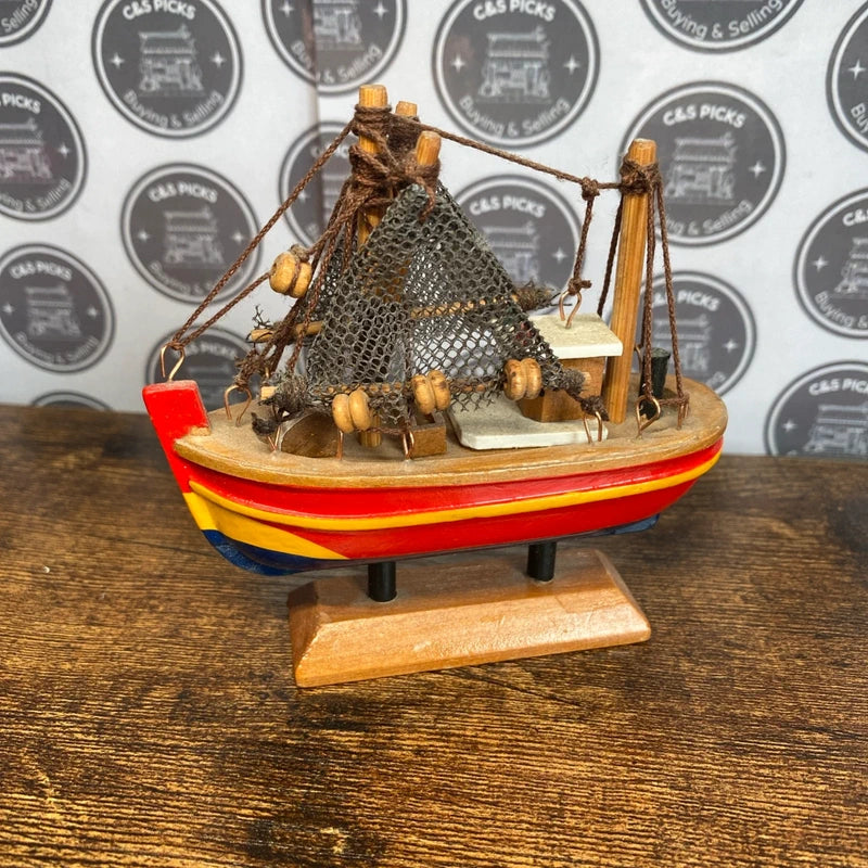 Miniature Vintage Wooden Ship Boat On Stand Ornament Display / Dolls House