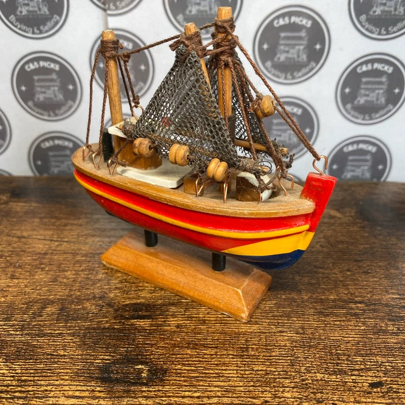 Miniature Vintage Wooden Ship Boat On Stand Ornament Display / Dolls House
