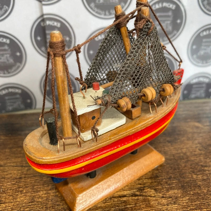 Miniature Vintage Wooden Ship Boat On Stand Ornament Display / Dolls House