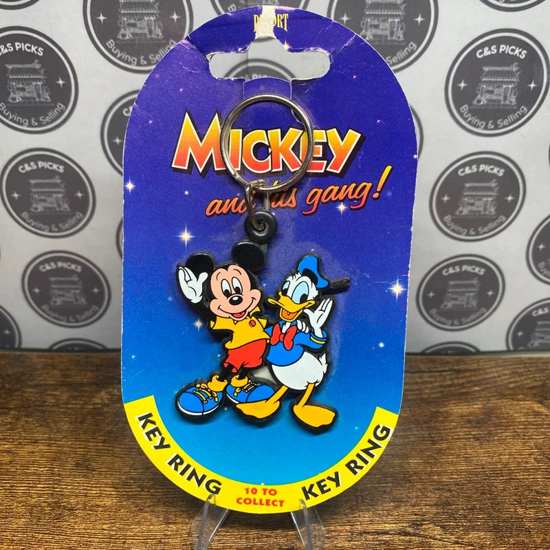 Vintage Mickey Mouse & Donald Duck Key Ring Keychain Disney Retro Collectible