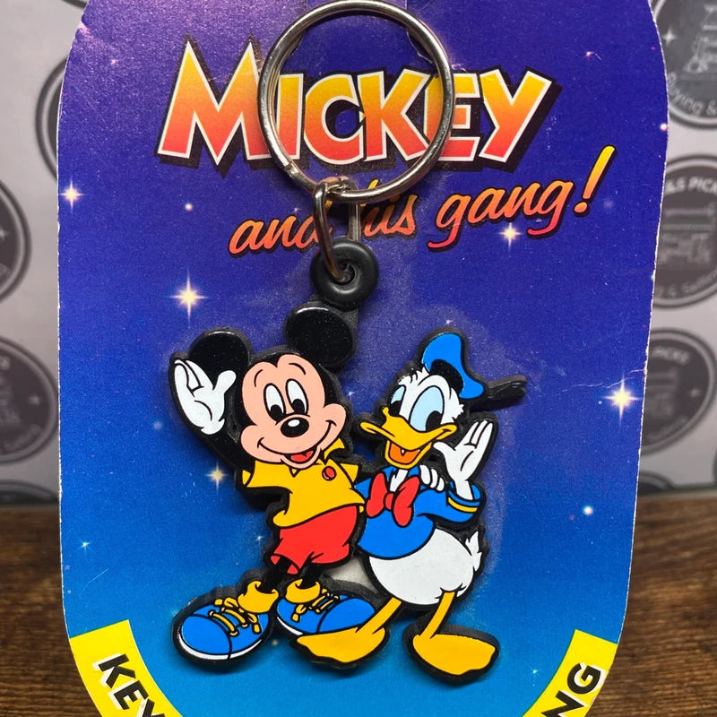 Vintage Mickey Mouse & Donald Duck Key Ring Keychain Disney Retro Collectible