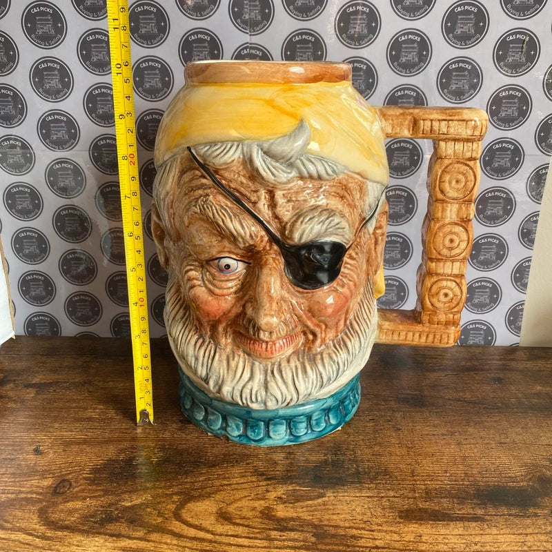 Vintage Massive Toby Jug Hand Painted Ceramic Character Pirate Decor Vase 10.5”