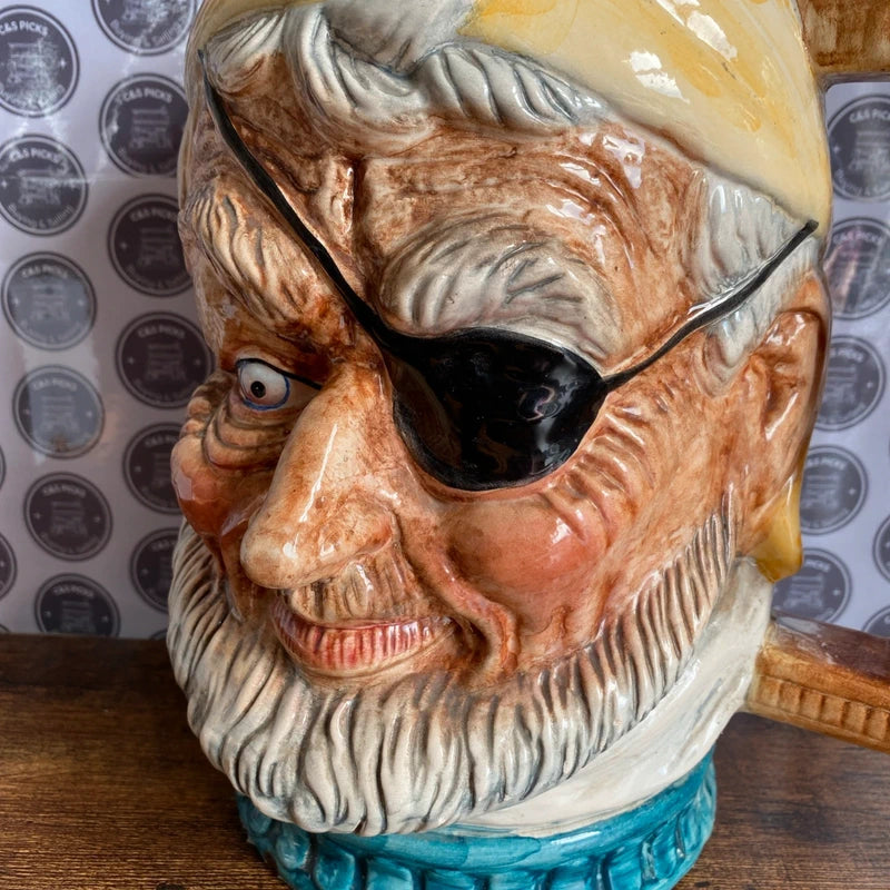 Vintage Massive Toby Jug Hand Painted Ceramic Character Pirate Decor Vase 10.5”