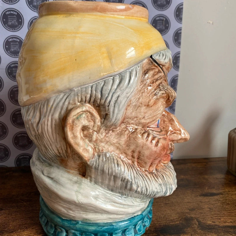 Vintage Massive Toby Jug Hand Painted Ceramic Character Pirate Decor Vase 10.5”