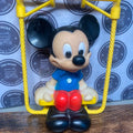 Vintage Walt Disney Mickey Mouse Retro Collectible Toy Figurine On Swing Squeeky
