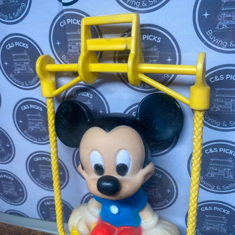 Vintage Walt Disney Mickey Mouse Retro Collectible Toy Figurine On Swing Squeeky