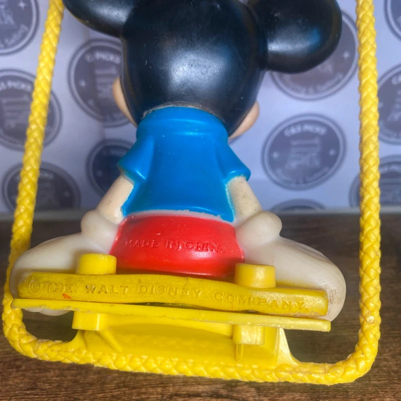 Vintage Walt Disney Mickey Mouse Retro Collectible Toy Figurine On Swing Squeeky