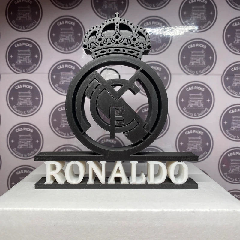 Cristiano Ronaldo CR7 Real Madrid Blacked Out Badge Sculpture Name Ornament Gift
