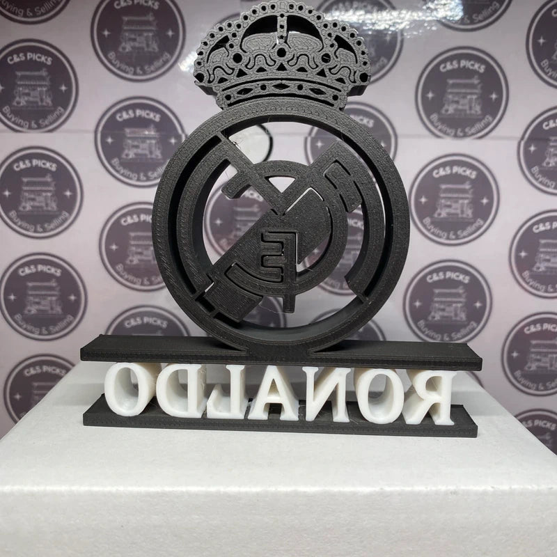 Cristiano Ronaldo CR7 Real Madrid Blacked Out Badge Sculpture Name Ornament Gift