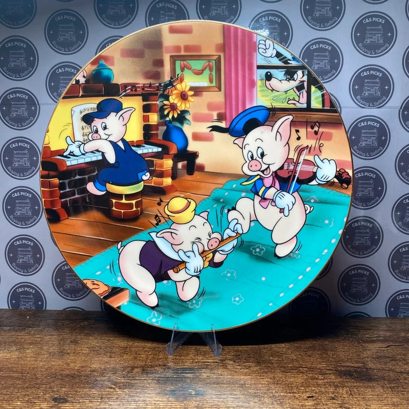 Vintage Disney Cartoon Classics Three Little Pigs 1933 Kenleys Plate Rare Stand