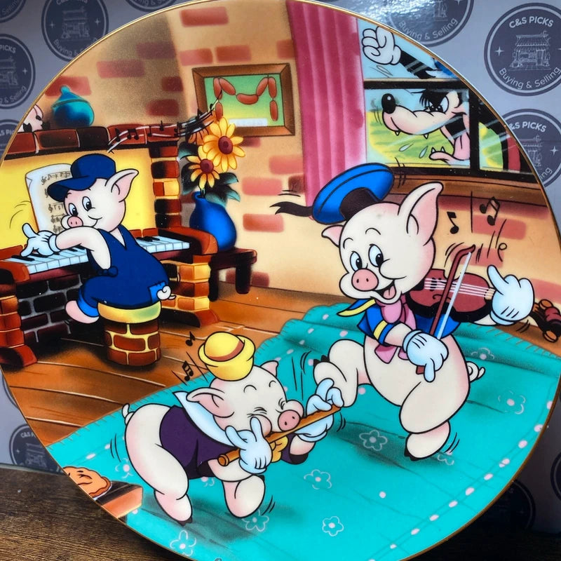 Vintage Disney Cartoon Classics Three Little Pigs 1933 Kenleys Plate Rare Stand