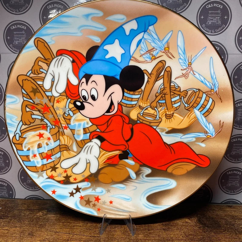 Vintage Disney Mickey Mouse Fantasia Plate. Cartoon Classic Collectible w/ stand