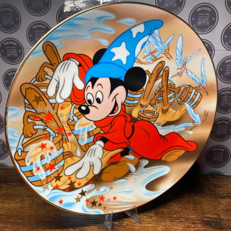 Vintage Disney Mickey Mouse Fantasia Plate. Cartoon Classic Collectible w/ stand