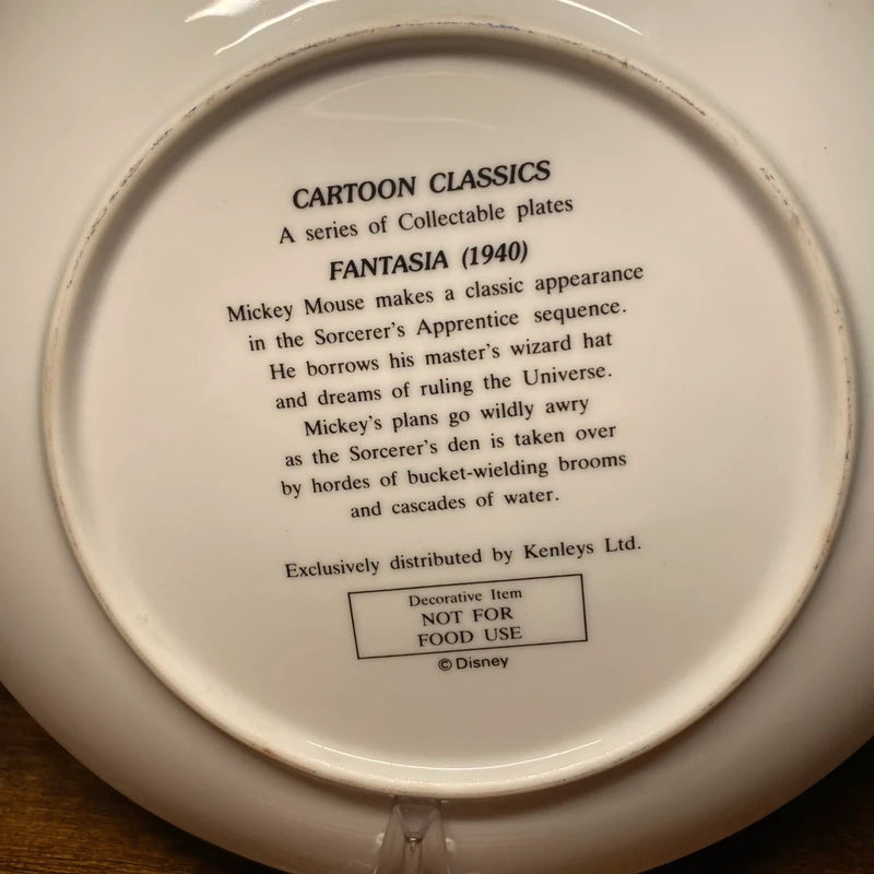 Vintage Disney Mickey Mouse Fantasia Plate. Cartoon Classic Collectible w/ stand