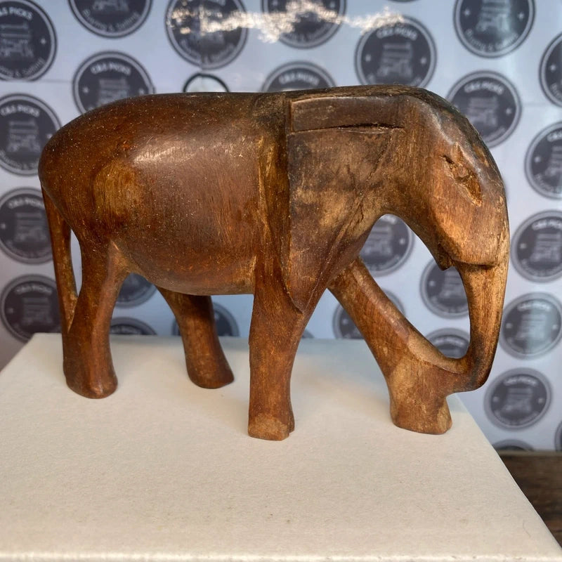 Vintage Hand-Carved Wood Wooden Elephant Crafted Sculpture/Ornament decor retro
