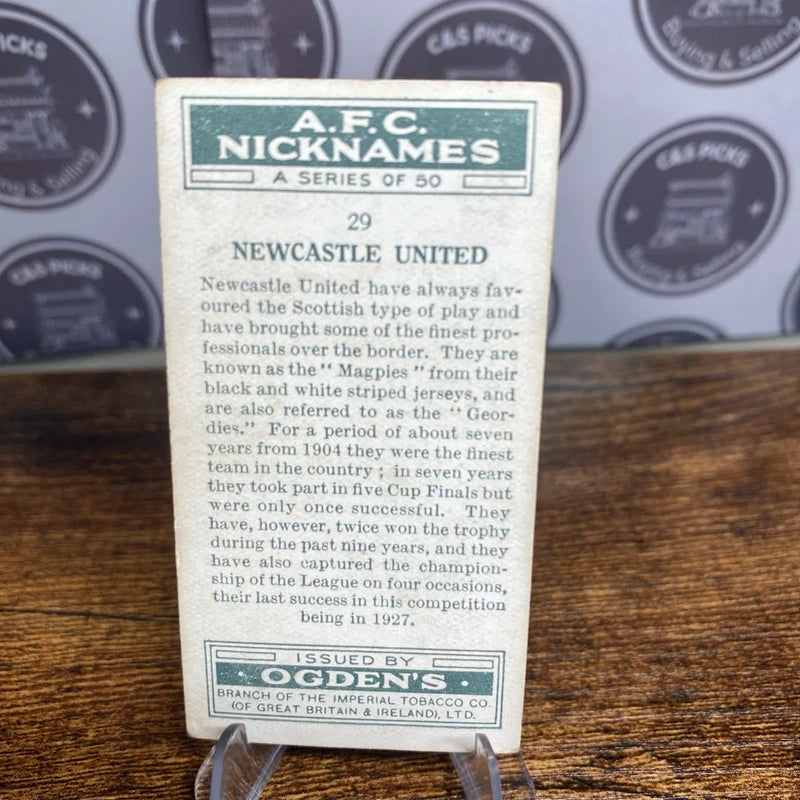 Original Ogdens Cigarettes 1933 Newcastle United #29 Vintage Football Card Rare