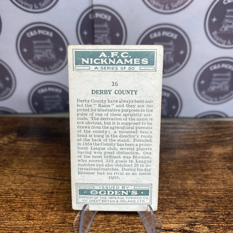Original Ogdens Cigarettes 1933 Derby County #16 Vintage Football Card Rare