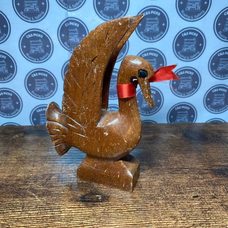 Vintage Wooden Duck Figure Hand Carved Bird Ornament Rustic Folk Art Goose Decor