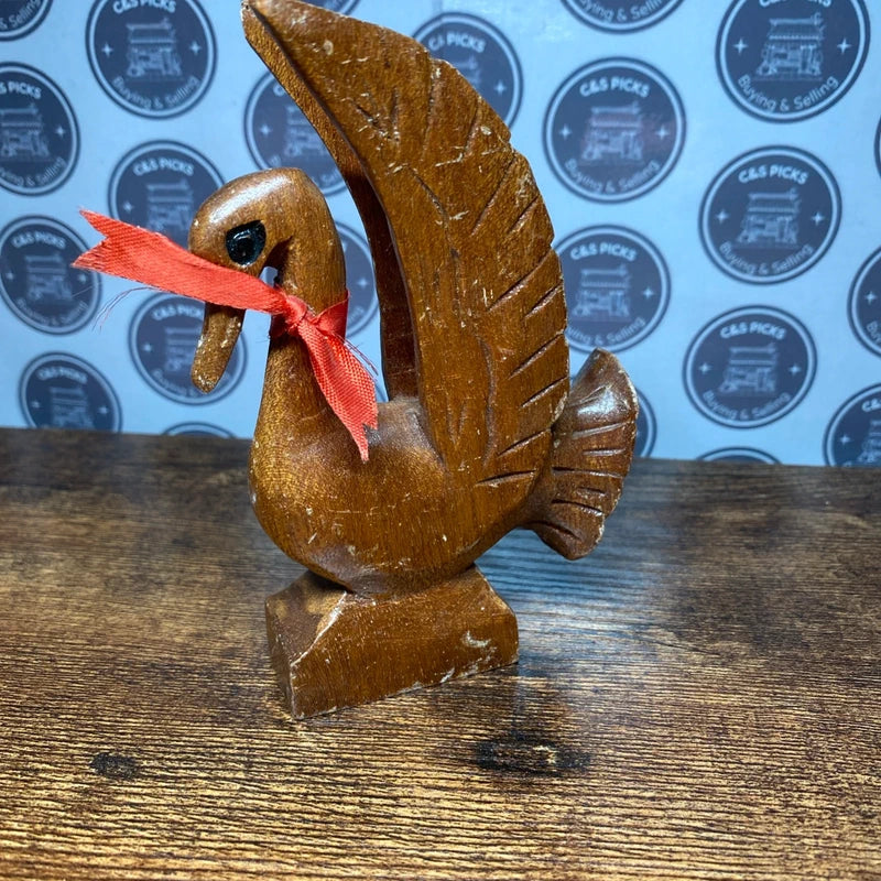 Vintage Wooden Duck Figure Hand Carved Bird Ornament Rustic Folk Art Goose Decor