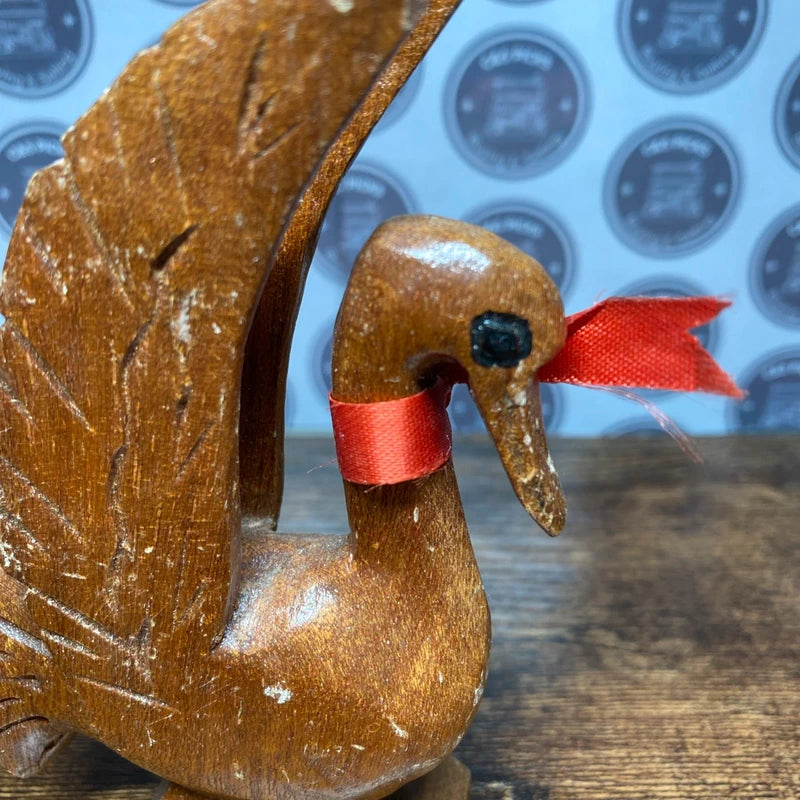 Vintage Wooden Duck Figure Hand Carved Bird Ornament Rustic Folk Art Goose Decor