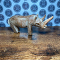 Vintage Hand Carved Wooden Rhinoceros Figure Rhino Ornament Folk Art Safari