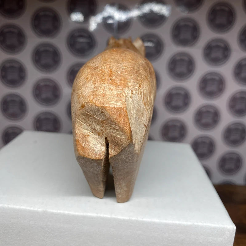 Vintage Hand Carved Wooden Rhinoceros Figure Rhino Ornament Folk Art Safari