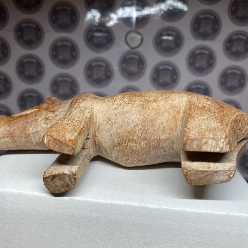 Vintage Hand Carved Wooden Rhinoceros Figure Rhino Ornament Folk Art Safari