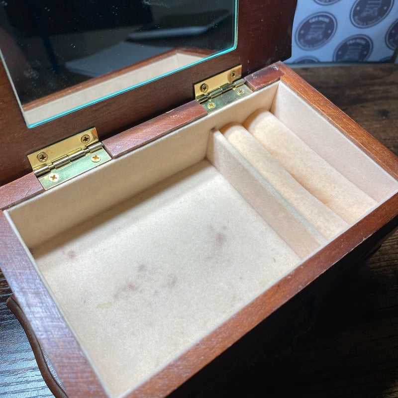 Vintage Wooden Jewellery Box with Mirror Two Drawers Felt Lined Storage Box Gift