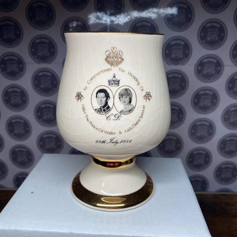 Vintage Pottery Prince Charles & Princess Diana Gold Plated Wedding Goblet Royal