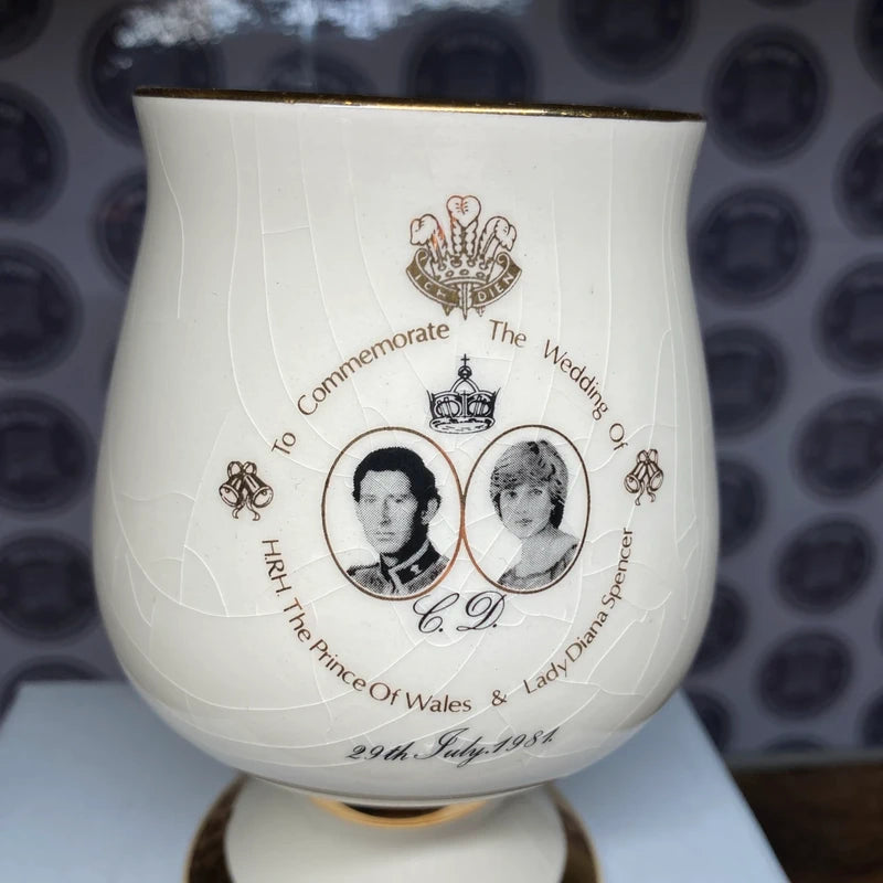 Vintage Pottery Prince Charles & Princess Diana Gold Plated Wedding Goblet Royal