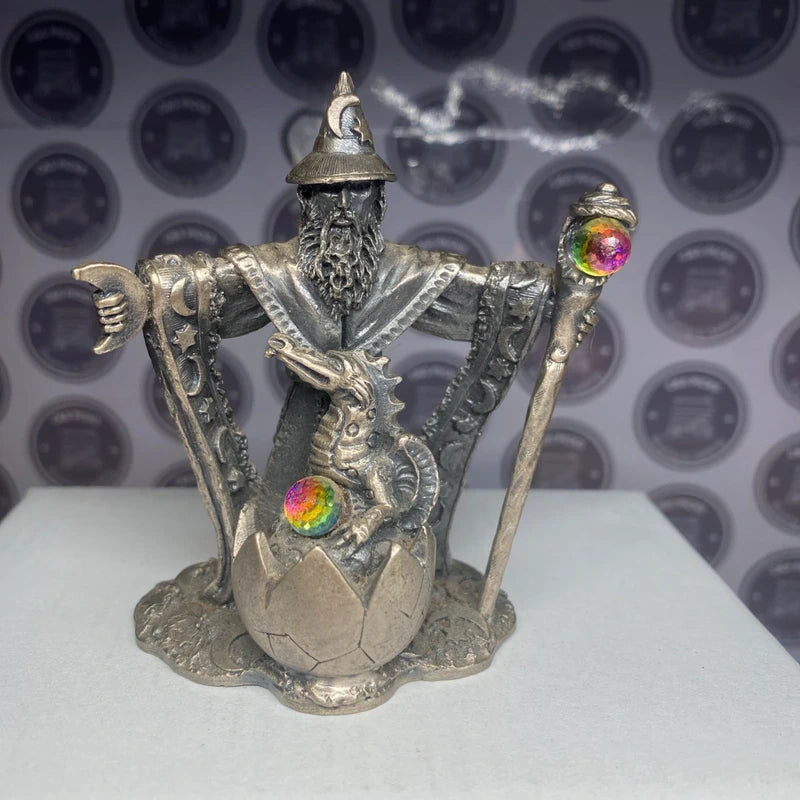 Vintage Tudor Mint Myth & Magic Pewter Figurine Ornament Wizard Dragon Gem Stone
