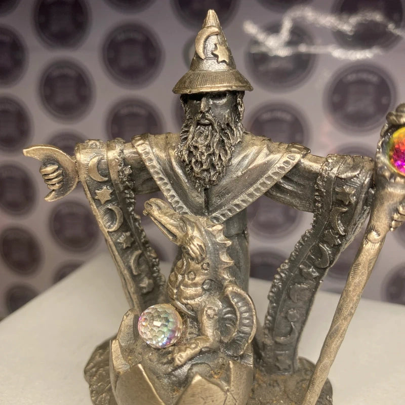 Vintage Tudor Mint Myth & Magic Pewter Figurine Ornament Wizard Dragon Gem Stone