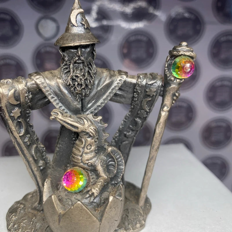 Vintage Tudor Mint Myth & Magic Pewter Figurine Ornament Wizard Dragon Gem Stone