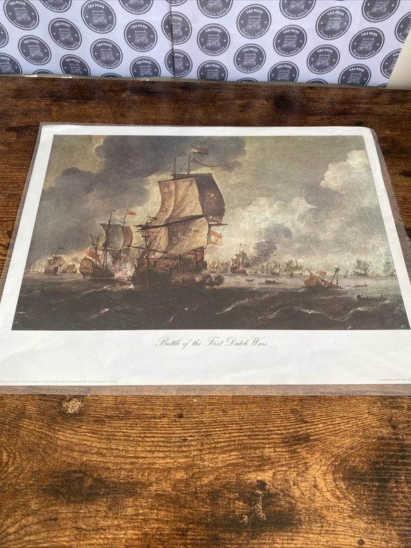 Vintage Art Print - Battle Of First Dutch Wars - National Maritime Museum Ships