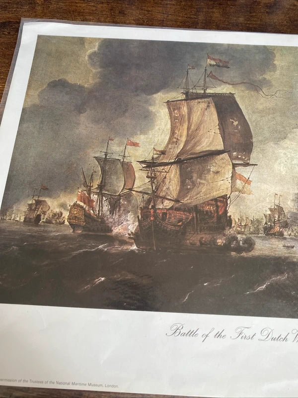 Vintage Art Print - Battle Of First Dutch Wars - National Maritime Museum Ships