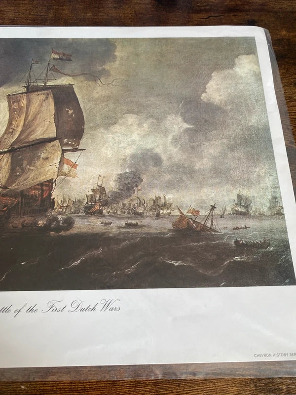 Vintage Art Print - Battle Of First Dutch Wars - National Maritime Museum Ships