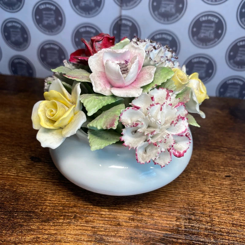 Vintage Royal Doulton China Flower Posy In White Vase Floral Design Collectible