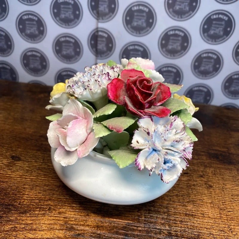 Vintage Royal Doulton China Flower Posy In White Vase Floral Design Collectible