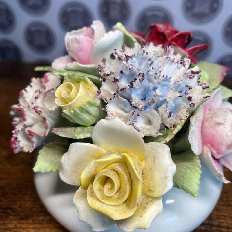 Vintage Royal Doulton China Flower Posy In White Vase Floral Design Collectible
