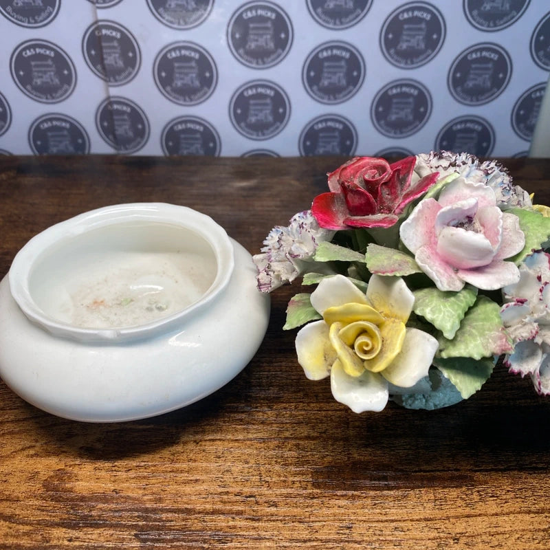 Vintage Royal Doulton China Flower Posy In White Vase Floral Design Collectible